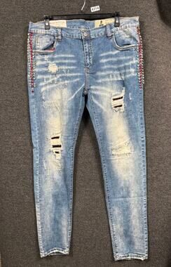 Industrial Indigo Masonry Denim Jeans Men W42 L34 Blue Distressed Vintage Retro